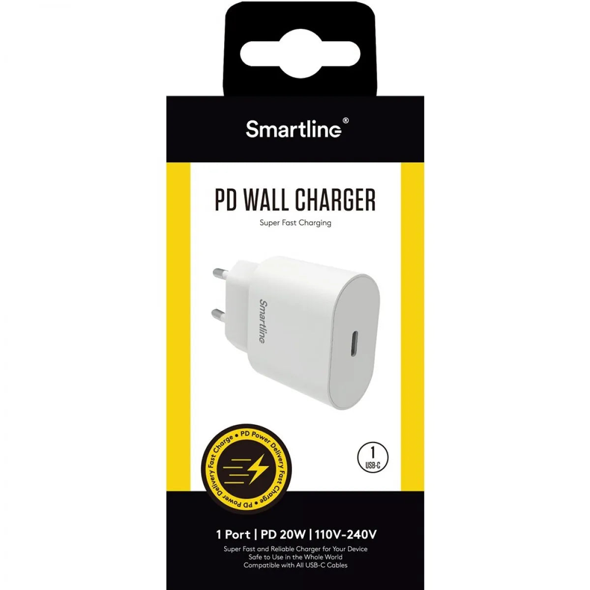 Smartline Mobilladdare USB-C PD 20W Vit