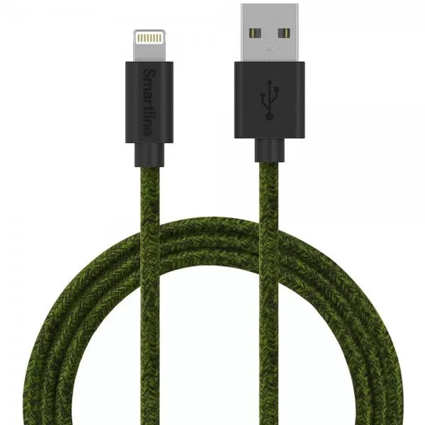 Smartline Lightning Kabel 2m Fuzzy Mörkgrön