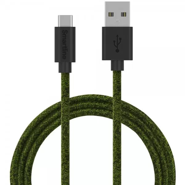 Smartline USB-C Kabel 2m Fuzzy Mörkgrön